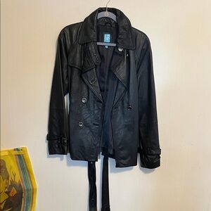 Barneys New York CO-OP Black Leather Trench Coat